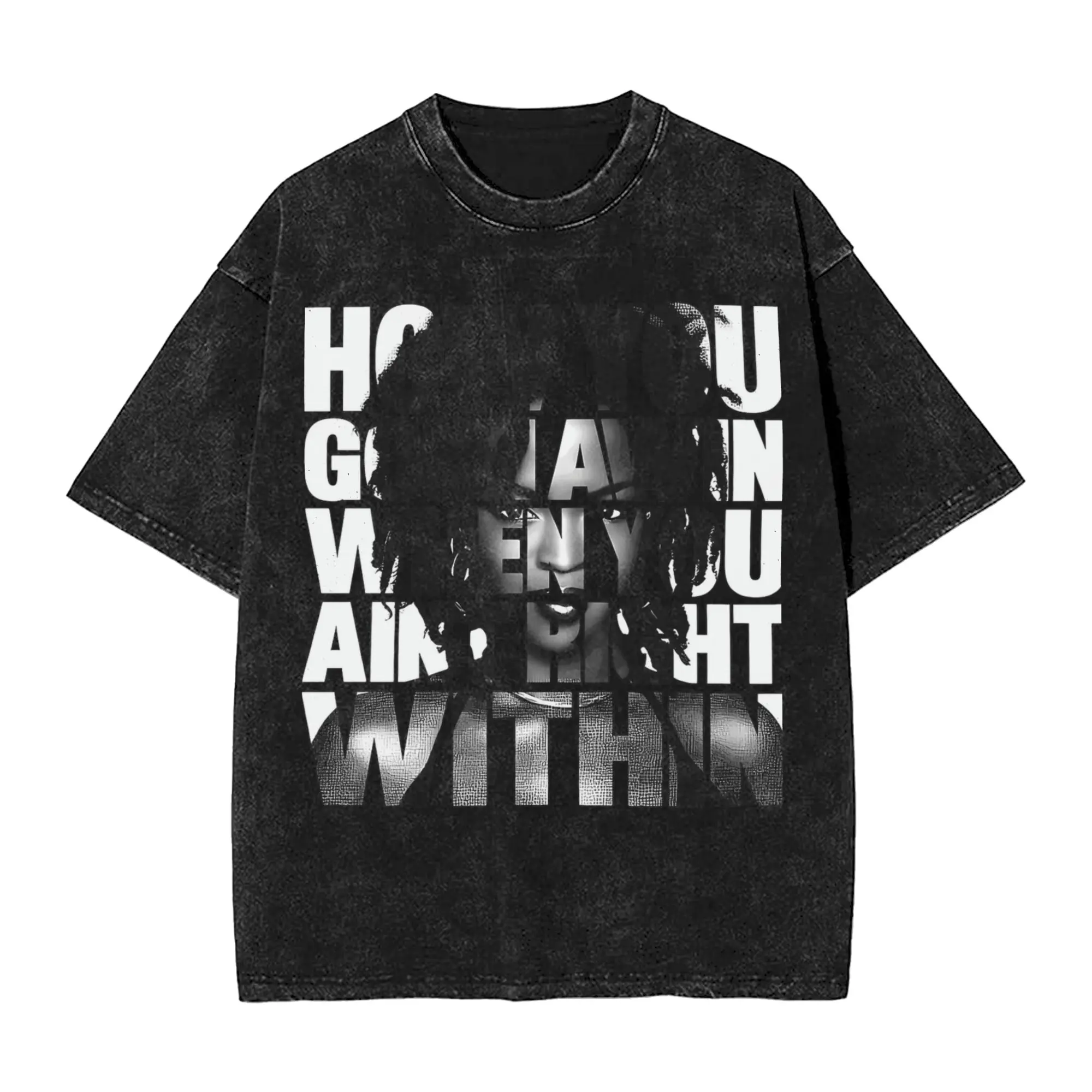 Lauryn Hills Rapper T Shirts Hip Hop Washed Short Sleeve Harajuku T-Shirt  Fashion Men Women Tops Streetwear Printed Tops Tees