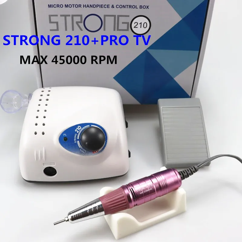 45K New Arrival Strong 210 Control Box PRO Handpiece 65W 45000Rpm Nail Drill Bits Manicure Machine Pedicure Electric Nail File K