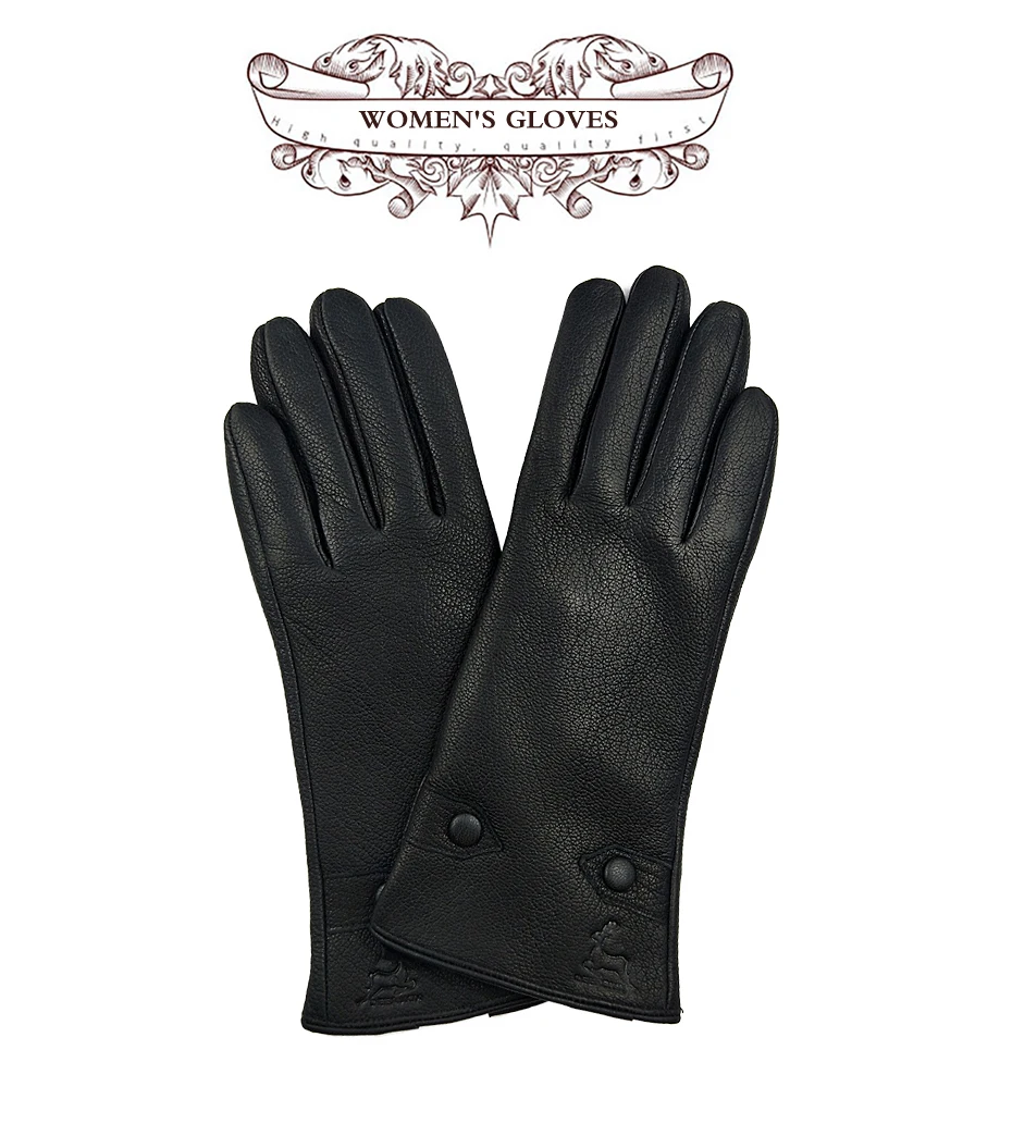 Women's Winter Leather Gloves Soft Lined High-Quality Deer Skin Touch Fastening Design Outdoor Warm Windproof Mittens