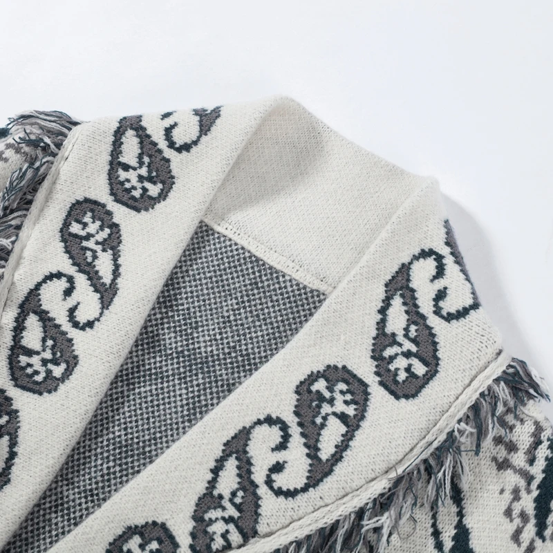 Frauen Quaste Patchwork Gedruckt Strickjacke Mode V-ausschnitt Langarm Lose Strickwaren Dame Herbst Pendeln Straße Strickjacken – Detail 9