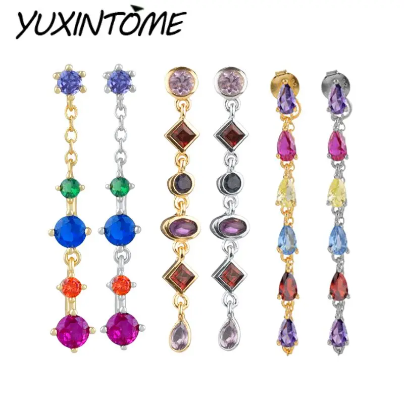 

925 Sterling Silver Ear Needle Noble and Luxurious Colorful String Color Long Earrings Pendant Gorgeous Wedding Earrings Gift