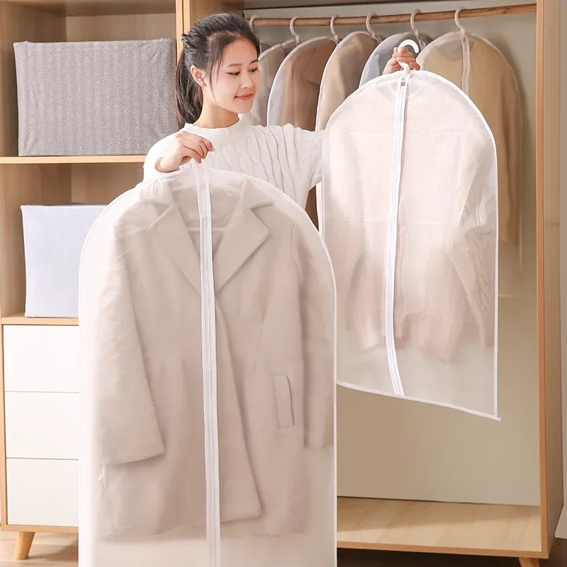 

Clothes Hanging Dust Cover Wedding Dress Cover Suit Coat Storage Bag Wardrobe Transparent Dust Garment Organizers with Zip