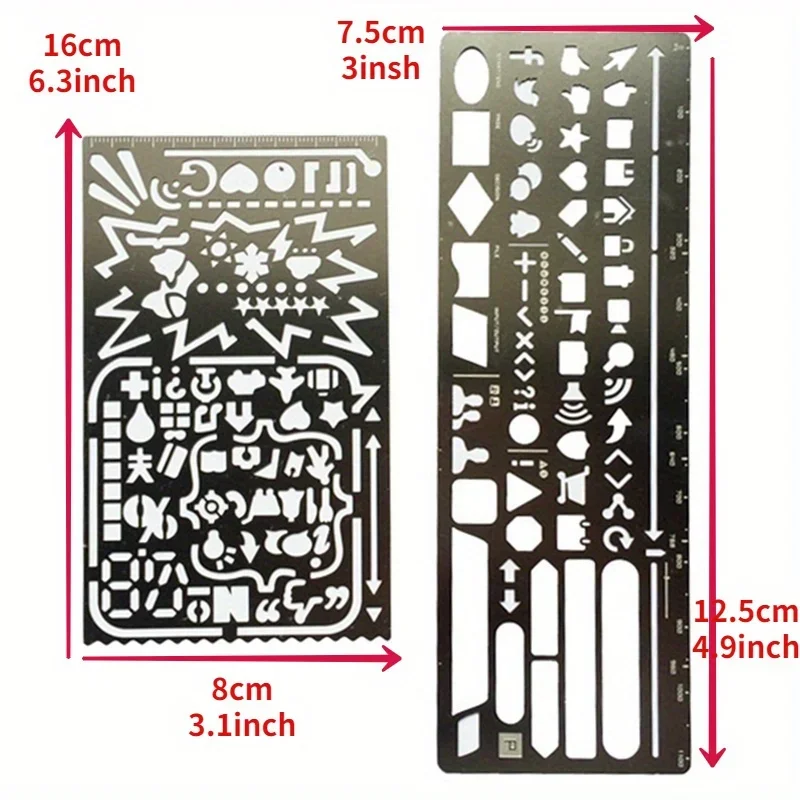 2 قطعة/المجموعة خمر المحمولة الفولاذ المقاوم للصدأ الإستنسل جوفاء حاكم مخطط السفر دفتر مذكرات DIY أداة قالب هدية القرطاسية