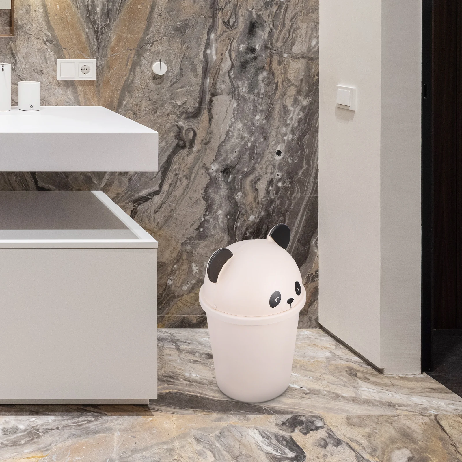 

Waste Bin with Lid Panda Trash Can Cans for Bathroom Small Cartoon Bedroom Plastic Office Garbage
