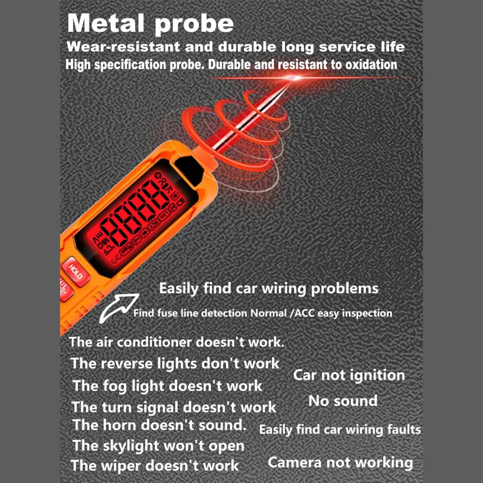 Probador de voltaje CC, Detector portátil, pantalla Digital LED, probador de voltaje de batería con cable de resorte extendido y sonda para remolque RV