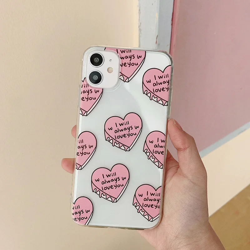 Pink Love Phone Case For iPhone 16 15 14 13 12 11 Pro XS MAX 7 XR 8 7 Plus Clear Cover Fundas