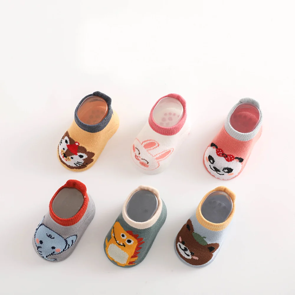 

3 Pairs/Set Cute Cartoon Animal Pattern Kids Cotton Socks Breathable Comfy Floor Socks Durable Non-slip Kids Step Socks