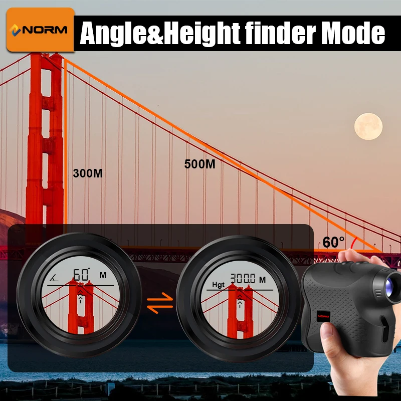 NORM Laser Rangefinder Distance Meter Angle&Height Speed Measurement 5-500M Outdoor Use Building Surveying