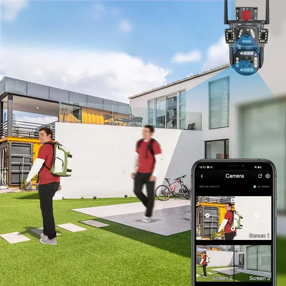 6MP Sicherheitskamera WiFi Wireless Outdoor drei Objektiv IP Cam Home Protection Auto Tracking CCTV Videoüberwachung