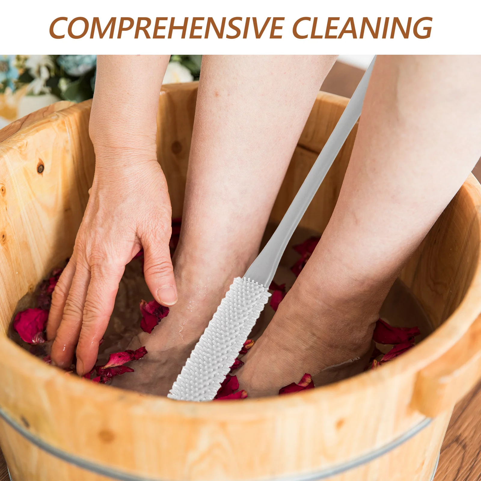 

2Pcs Long Handle Foot Scrub Brush Set Soft Gel Bristles Exfoliate Smooth Ergonomic Grip Shower Foot Cleaner for Toe Gap and Sole