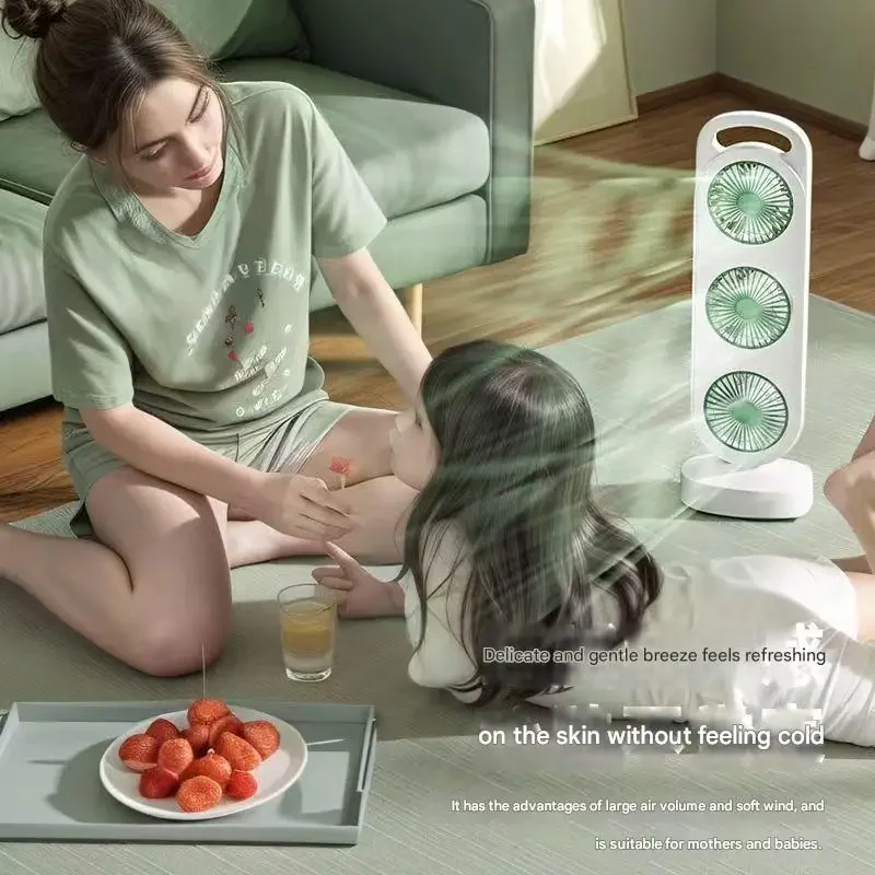 Настольный вентилятор с тройной турбиной и высоким ветром, зарядка через USB — портативный для домашнего общежития на открытом воздухе с бесшумной работой