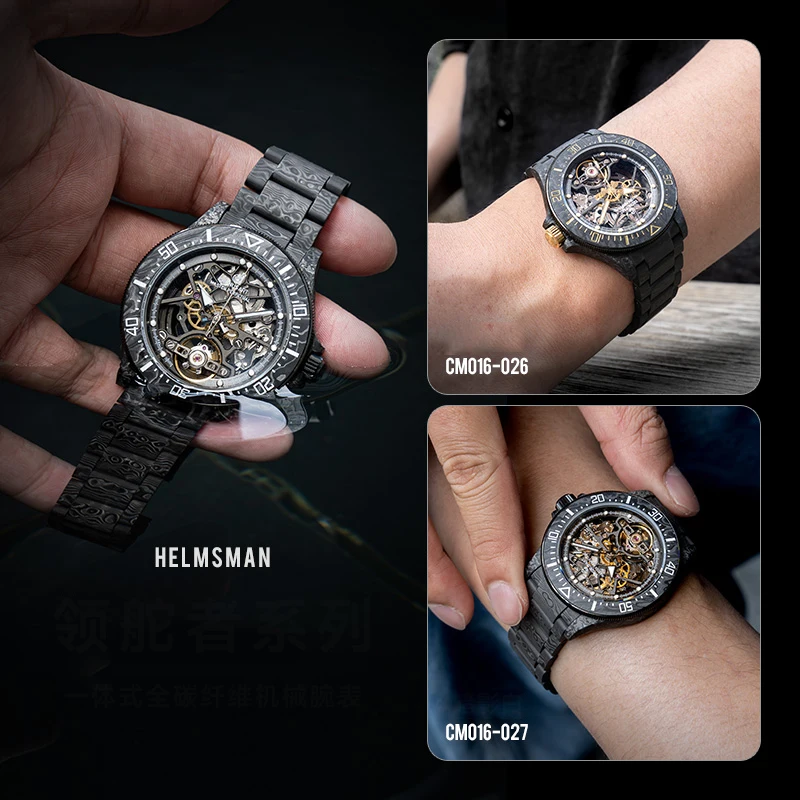 CRONUSART Мужские автоматические часы 42 мм Механические наручные часы Корпус и ремешок из углеродного волокна Светящийся сапфировый вращающийся безель из углеродного волокна