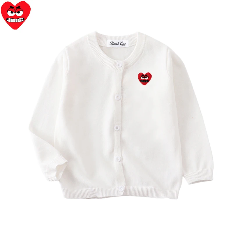 Break Egg Boy Girl Cardigan Cotton Red Cute Snag Heart Embroidery O-neck Single Breasted Long Sleeves Autumn Fit Kid Sweater