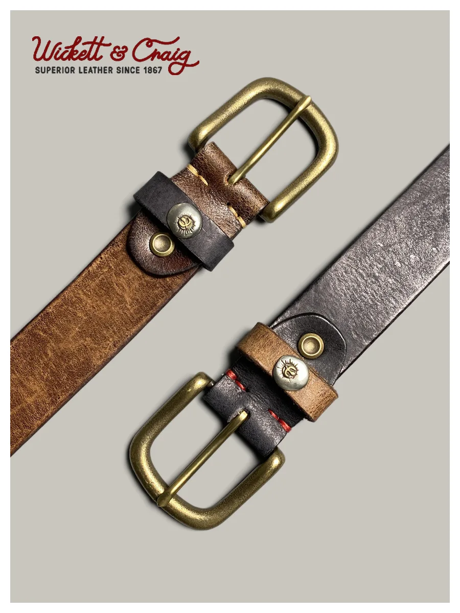 

Takahashi Logo Men's Vegetable Tanned Leather Pure Cowhide Retro Casual Belt, Niche Handmade Leather Jeans Belt