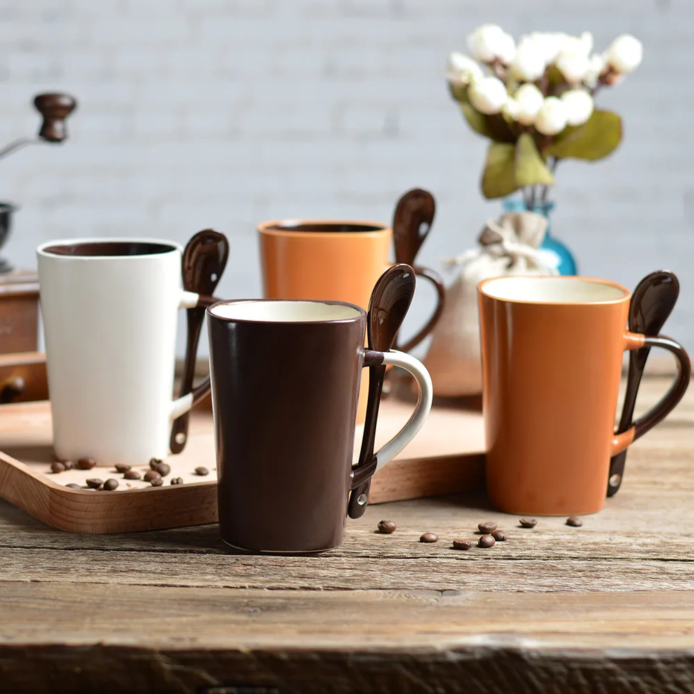 

Frosted Matte, Ceramic Cup with Spoon, Square Mug, Coffee Cups Milk Cup, Simple Personalized Water Cups Mug