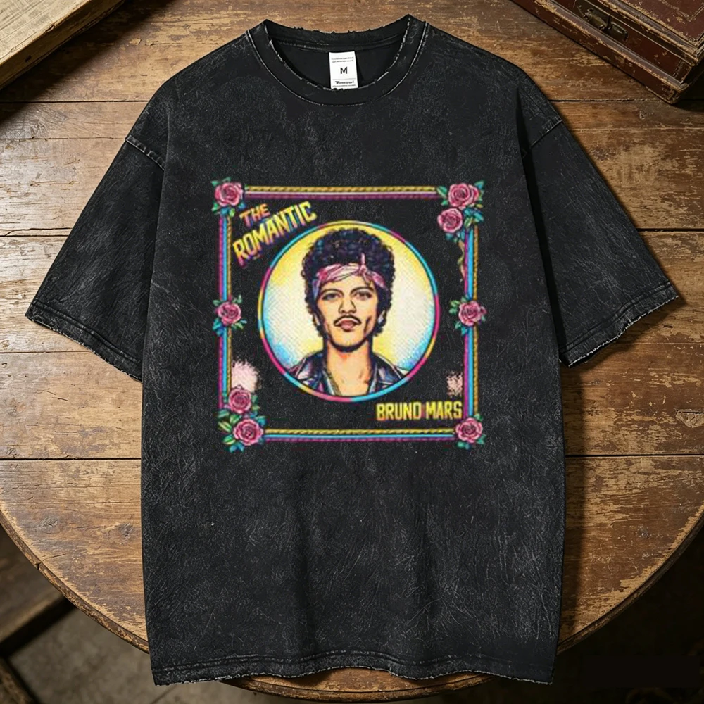 Bruno Mars cotton Vintage Washed t-shirt men Colorful kawaii hip hop korean clothes shirt Graphic aesthetic Grunge Pop Culture