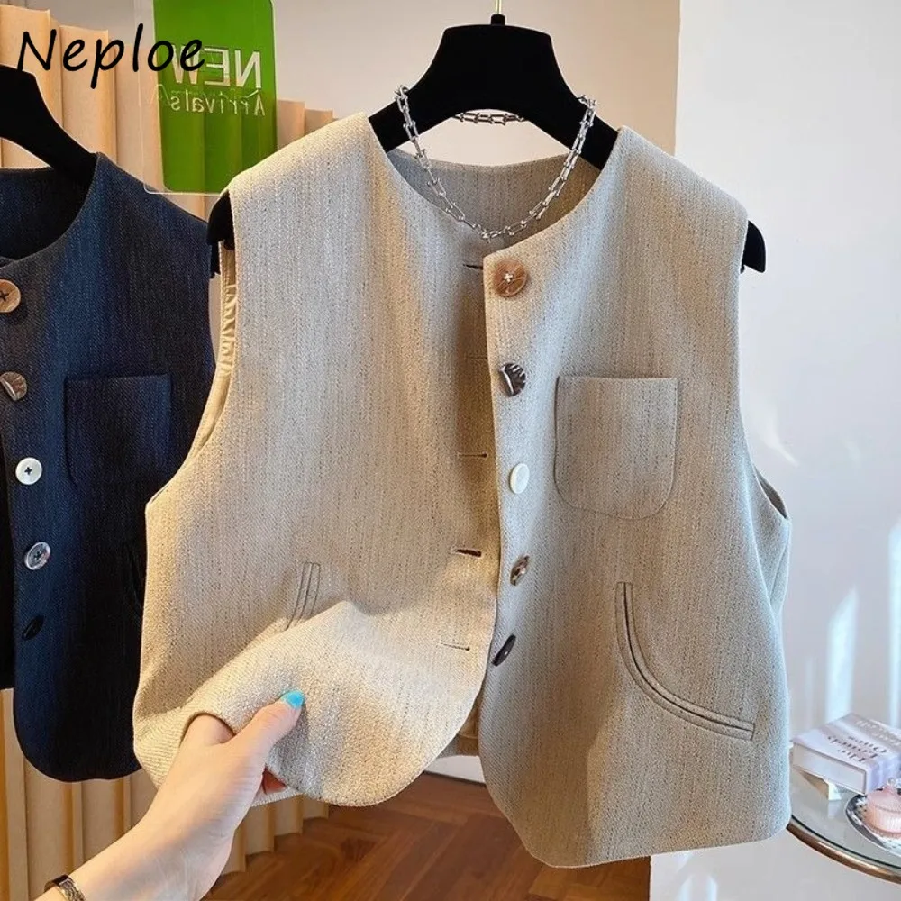 

Neploe Vintage Fashion Premium Elegant Blazer Coat All-match Loose Sleeveless Casual Vest Korea Minority Office Lady New Jacket