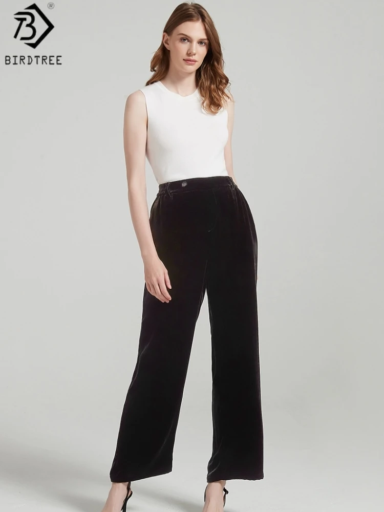 

Birdtree, OEKO-TEX, Base Fabric 100% Real Silk Velvet Pants, Women's Straight Wide Leg Pants High-waist Pant, 2026 New P61008JF