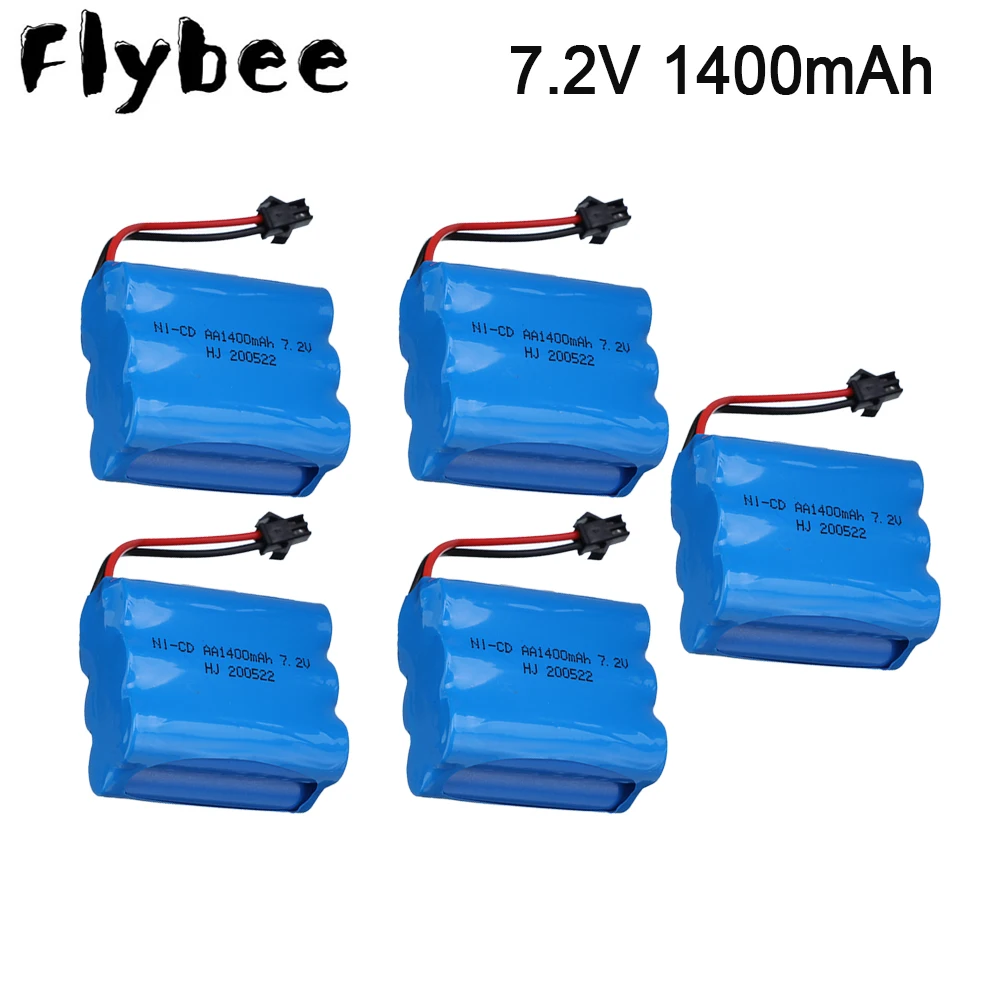 Batería de ni-cd de 5 piezas, 7,2 v, 1400mah, enchufe SM para juguetes RC, tanques, trenes, camiones, Robot AA, 7,2 v, paquete de batería recargable para barcos RC