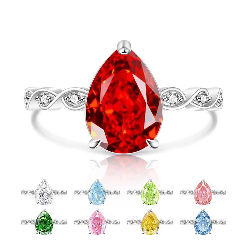 

925 pure silver best-selling ice-cutting glittering high-carat diamond teardrop-shaped ring, fashionable, luxurious and elegant,