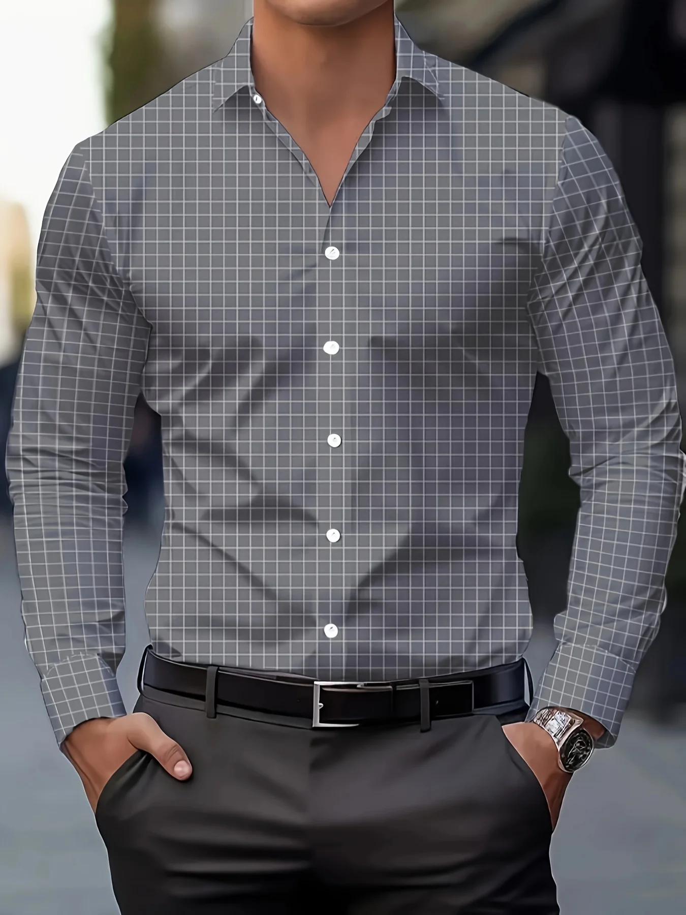 

[Buttonup Shirt] Men's Stylish Geometric Print Dress Shirt Breathable Polyester Casual Long Sleeve With Lapel Collar Shirts