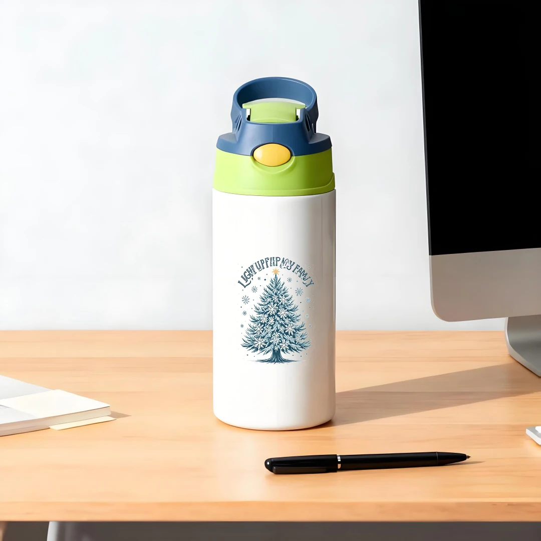 304 스테인리스 스틸 보온컵, 정교한 크리스마스 트리 패턴 빨대컵, 어린이 물병, 크리스마스 선물, 따뜻한 가족을 위한 선물