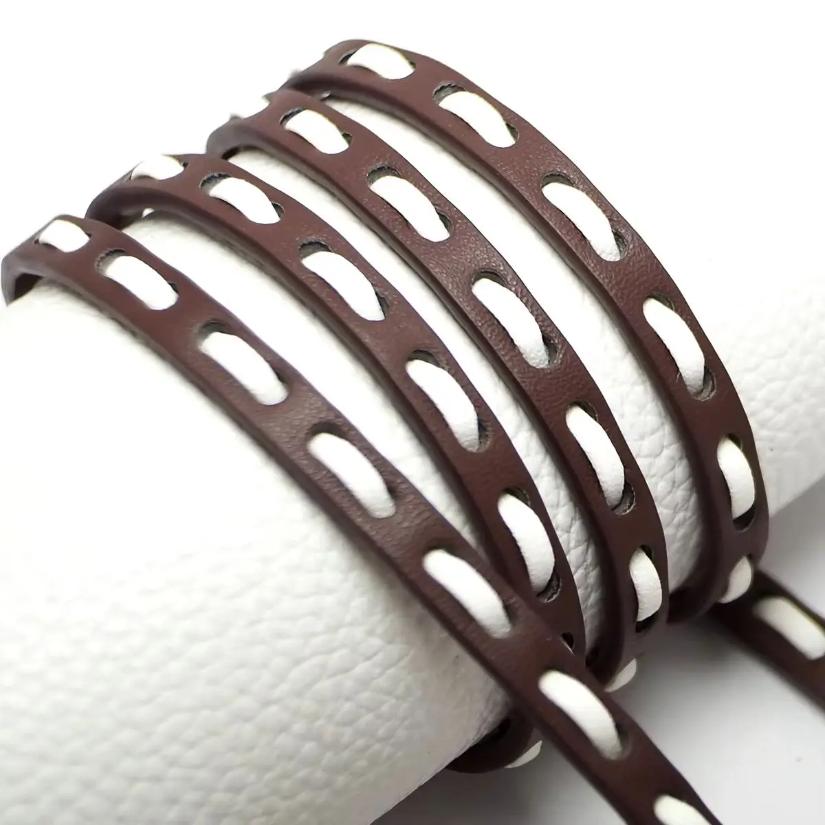 

1.15meter Brown White Perforated Braid Leather Cord,Braided Leather Strip,Waist Chain Bracelet Making,Braided Faux Leather Cord