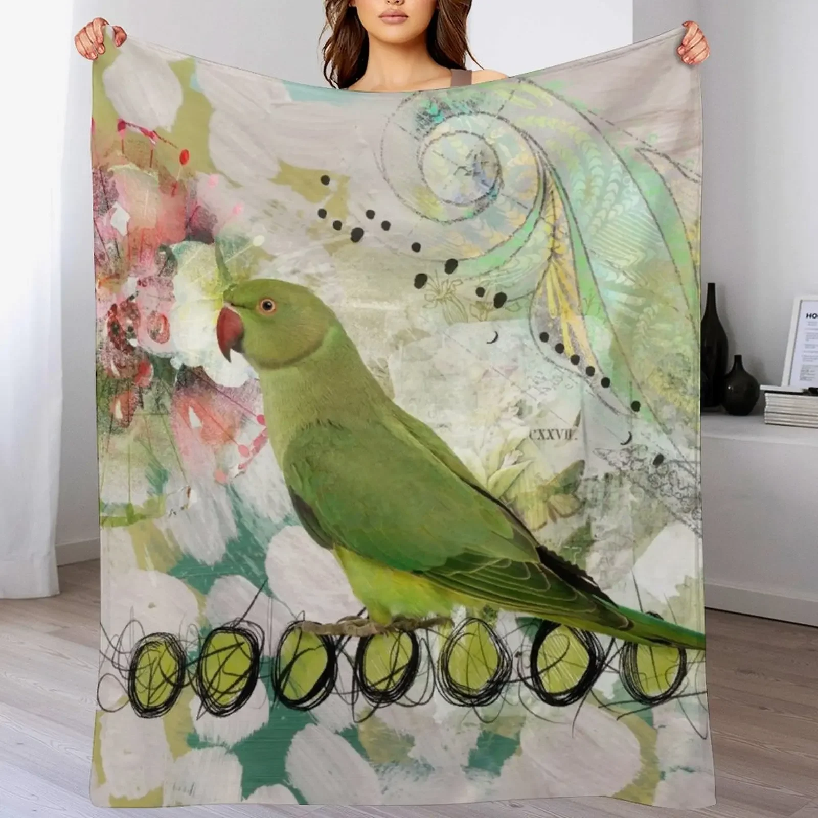 

Indian Ringneck Parrot Throw Blanket Lightweight Cozy Blanket for Bed Sofa