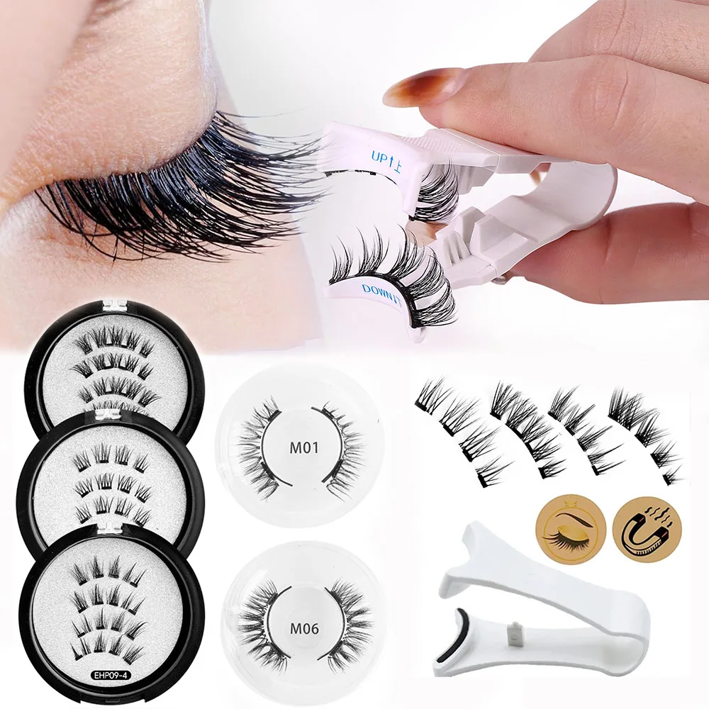 1 par de pestañas magnéticas Kit de pestañas postizas 3D reutilizables efecto Natural pestañas magnéticas belleza herramienta de maquillaje de ojos