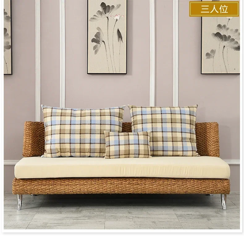 Rattan sofa living room coffee table combination five-piece set of bamboo rattan woven three-person sofa