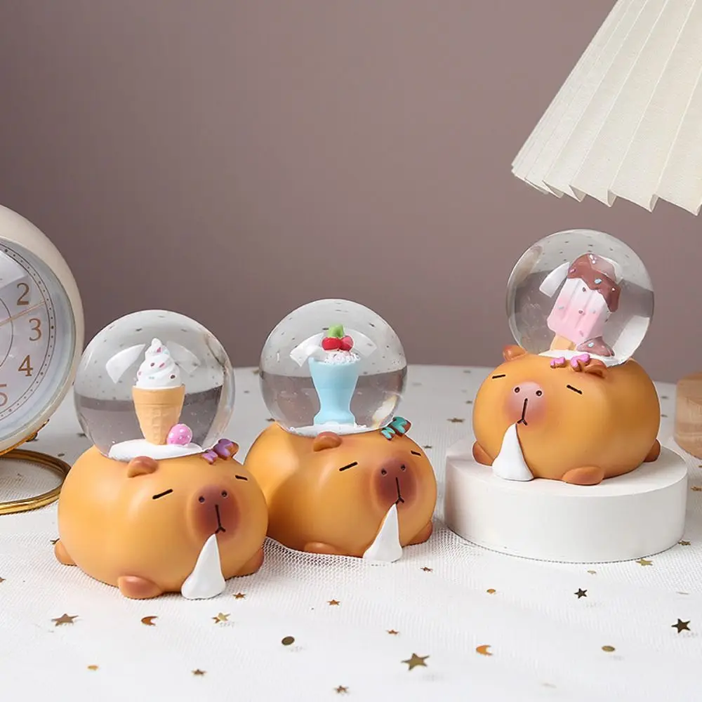 New Resin Capybara Crystal Ball Cartoon Luminous Small Ornaments Doll Decorations Cute Birthday Gift Bedroom Decoration