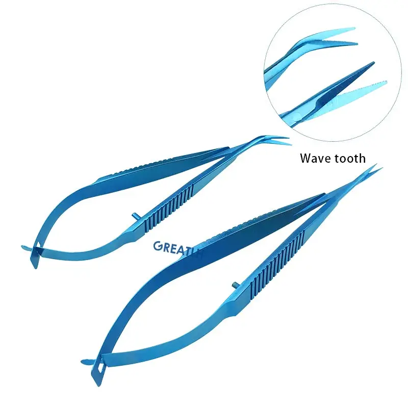 Imagem -02 - Titânio Iol Lente Cortador Tesoura Curvada Reta Lâmina Autoclavable Instrumentos de Cirurgia Oftálmica Olho Peças