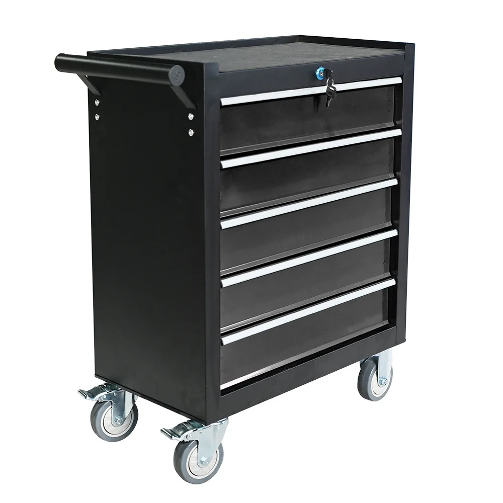 Heavy-Duty 36 In. 5-Drawer Black Mobile Workbench, Tool Chest, Rolling Cabinet for Barbershops, Tattoo Parlors, Garage Storage