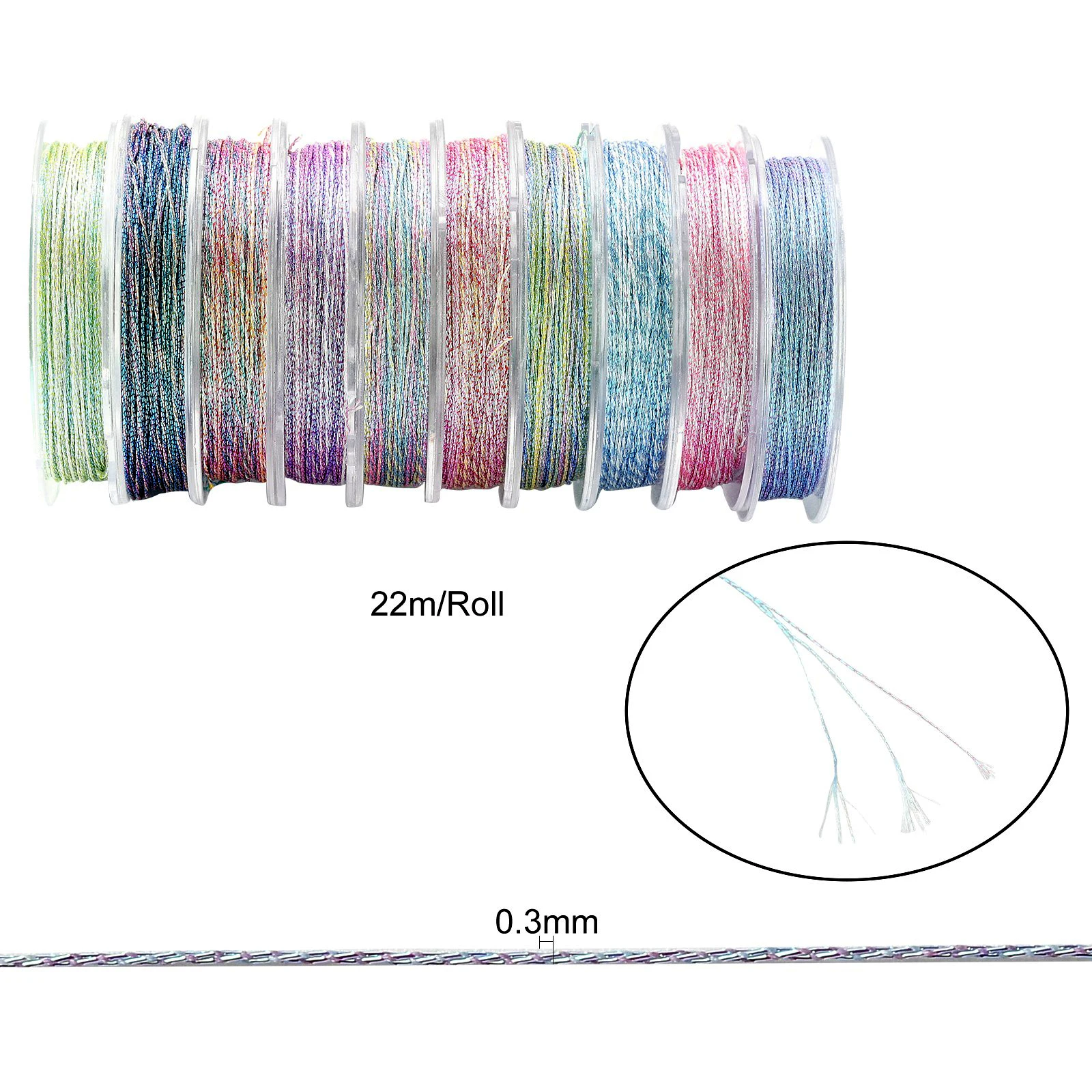 Approx 22m/roll 0.3mm Colorful Metallic Polyester Cord Braided Cords Jewelry Threads for Jewelry Making Knotting Crafts