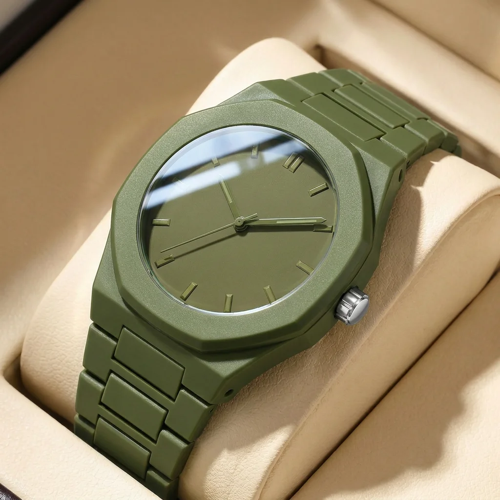 1Pcs Women's Green Dial Silicone Strap Vintage Fashion Classic Fashion Details Quartz Watch For Business Party Holiday