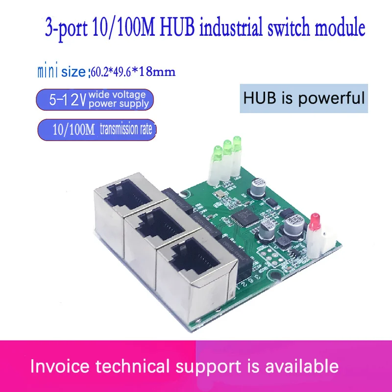 

Fast switch mini 3 port ethernet switch 10 / 100mbps rj45 network switch hub pcb module board for system integration module