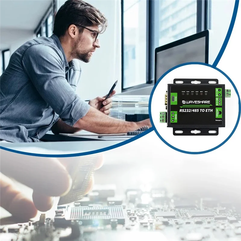 RS232/RS485 to Network Port Module Dual Serial Port ETH RJ45 Industrial Grade Double-sided Transparent Transmission EU Plug