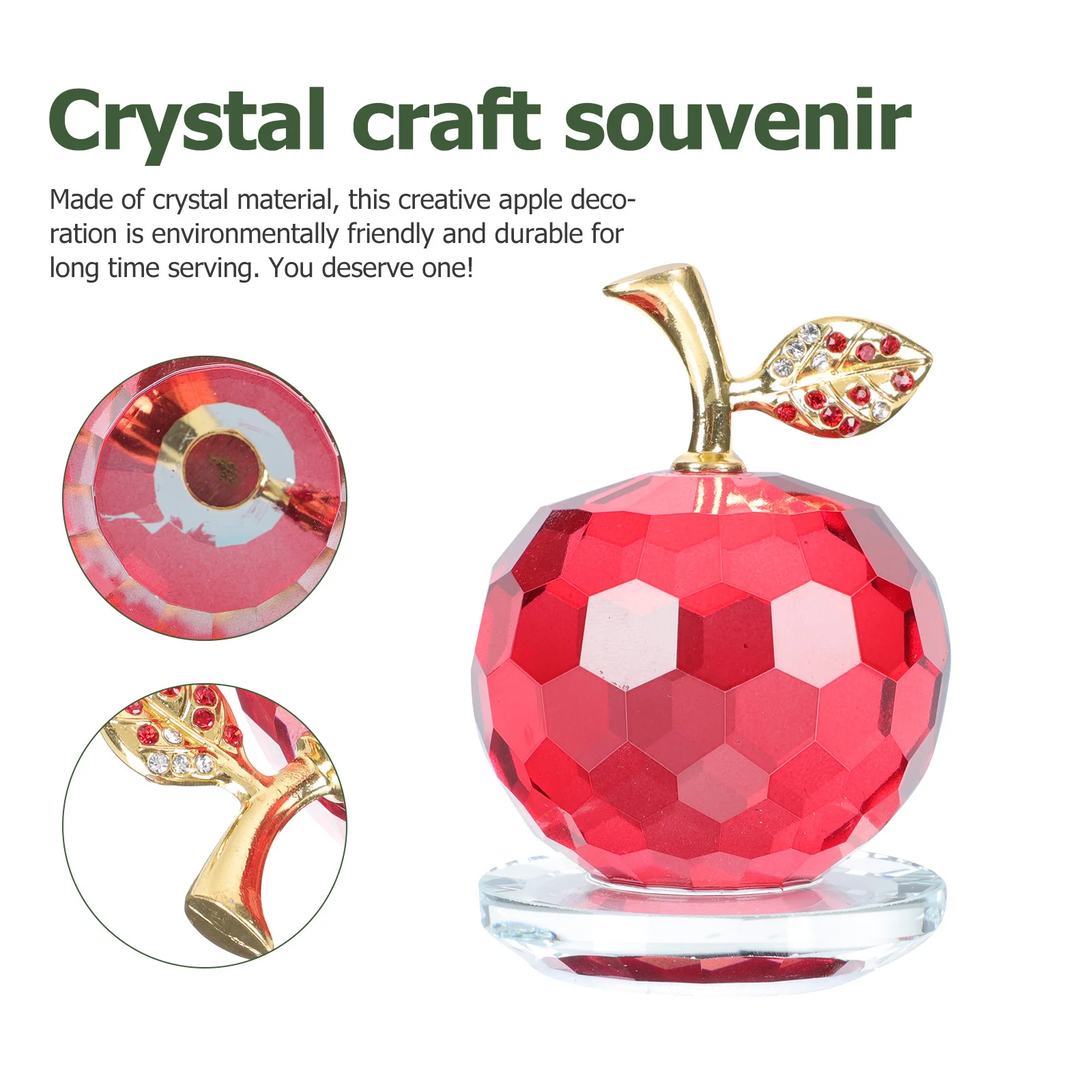 

1Pcs Crystal Apple Decor Unique Design Realistic Modeling Desktop Ornament for Home Office Xmas Decoration Gift