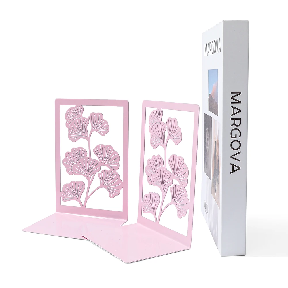 1pair Pink Apricot Leaf Metal Bookshelf Office Bookshelf Desktop Storage Desktop Decoration Reading Gift for Students