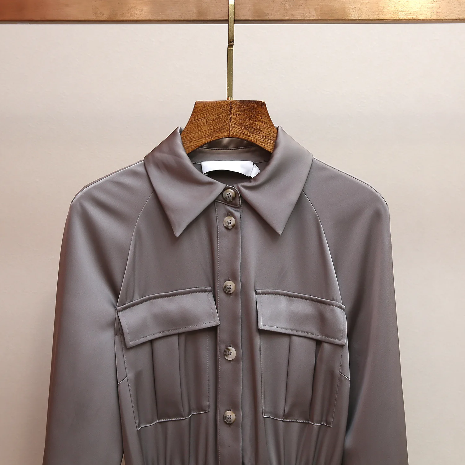 Quality Well High Waist Long Sve Gauze Dr with Belt Ele Satin Fabric A-Line Silhouette Commute Sle Suitable for Spring Autumn