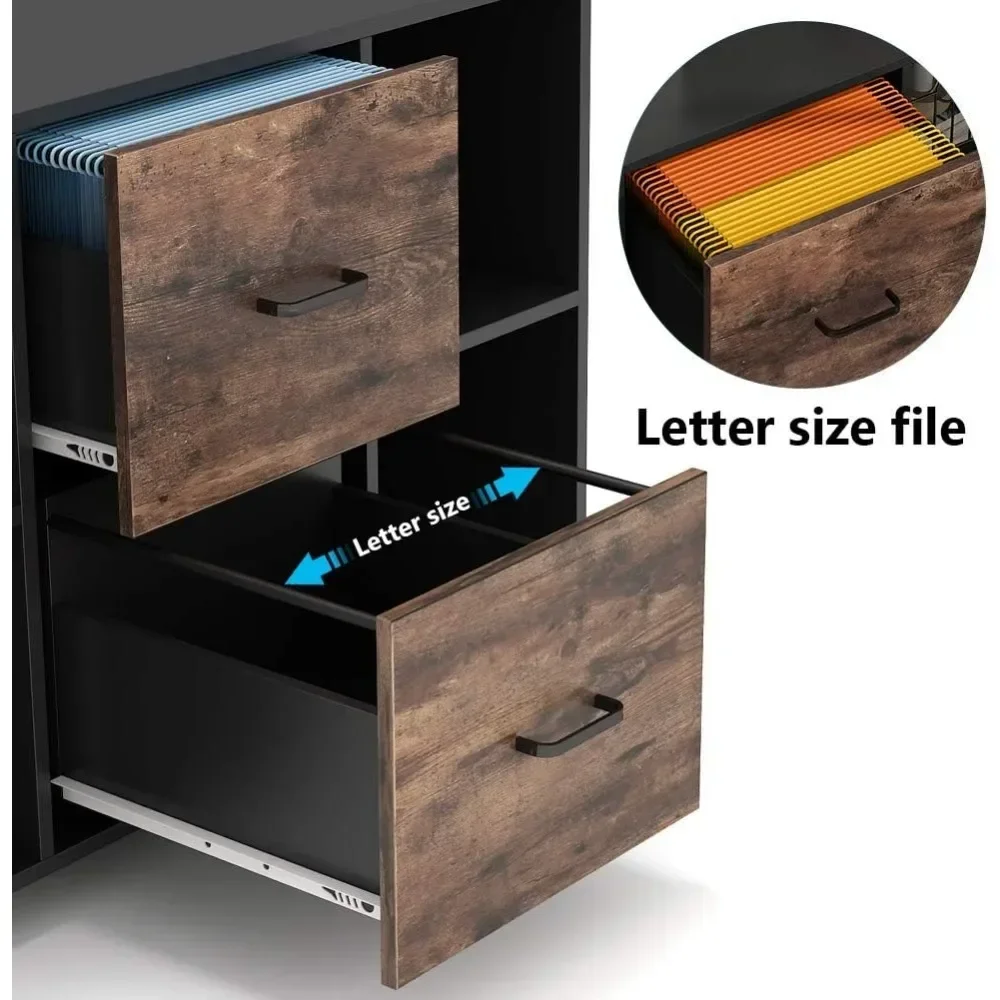 2 Drawer File Cabinet, Large Mobile Lateral Filing Cabinet for Letter Size,Printer Stand with Storage Shelves and Rolling Wheels