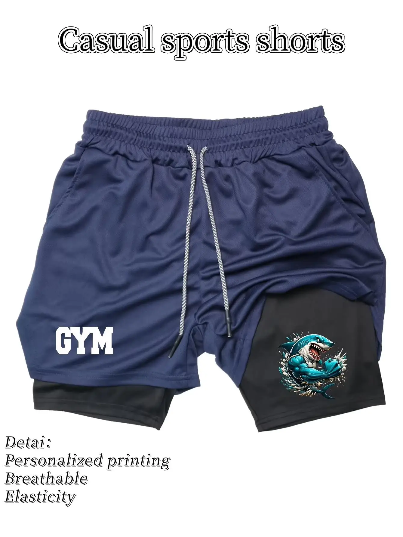 

Men's Summer Quick-Dry Double-Layer Athletic Shorts - Breathable Stretch Elastic Gym with Adjustable Drawstring HX0042