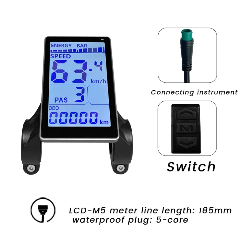 A48I Electric Bike LCD Meter 5 Pin 24V 36V 48V 60V Universal Electric Scooter M5 LCD Panel Screen Waterproof Connector