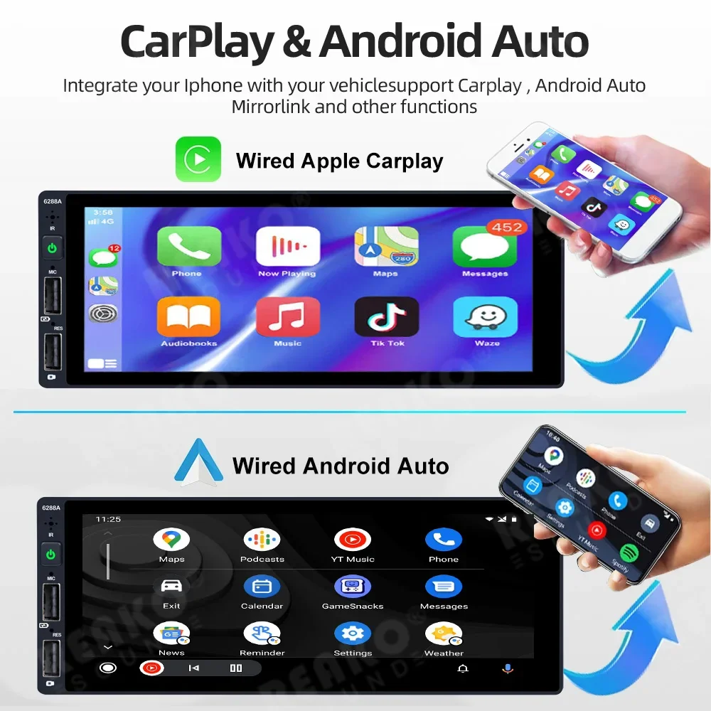 X-REAKO 1 Din Carplay MP5 Multimedia Player 6.9 Inch Touch Screen Bluetooth Autoradio Stereo Video Universal FM Radio