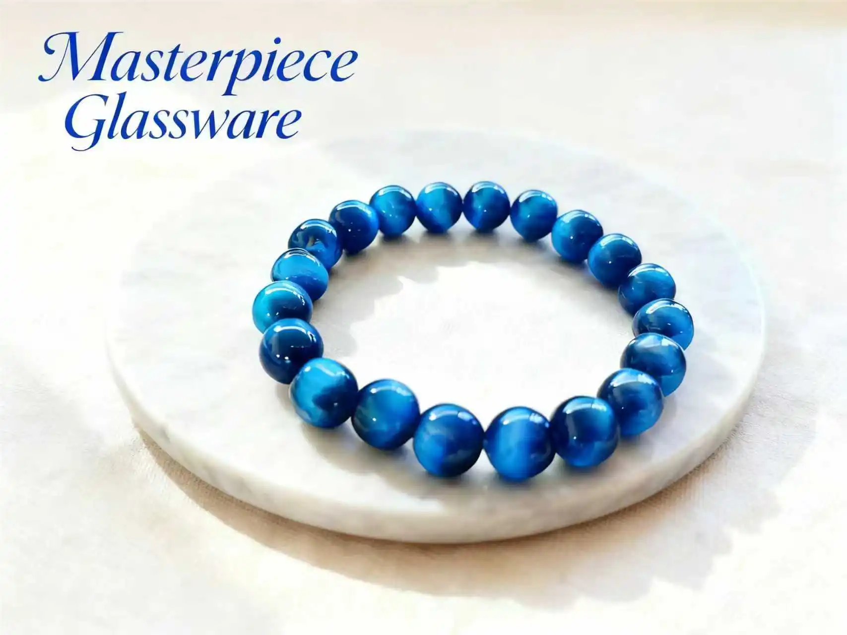 Precision-crafted Blue Tiger's Eye Imitation Glass Bead Bracelet - Multi-process Production, 6/8/10mm Multiple Sizes