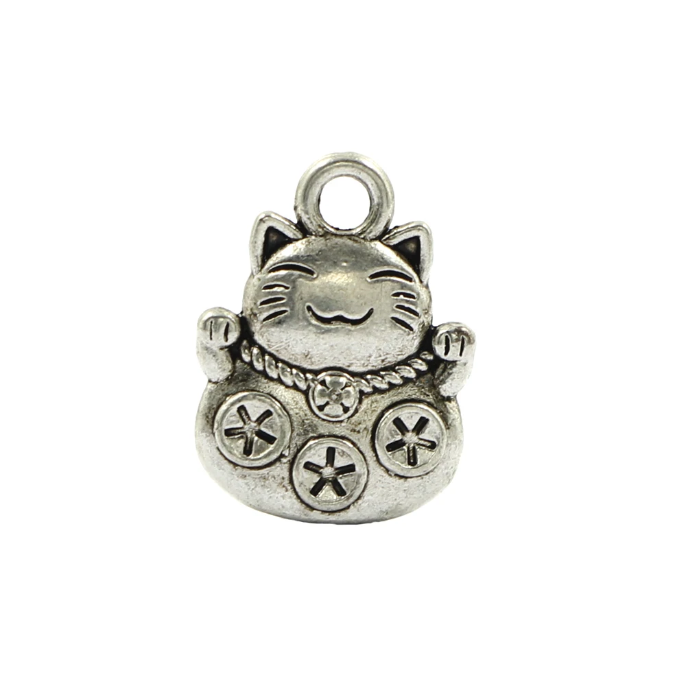 Lucky Cat Charms Pendant Tibetan Silver Metal Jewelry Findings Accessories For Making DIY Necklace Earring 10pcs