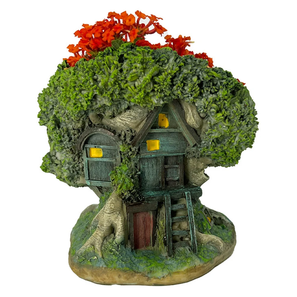 Tree House Flower Pot Succulent Pot Decorative Succulent Planter Resin Forest House Planter Pot Multi-Function for Home Office