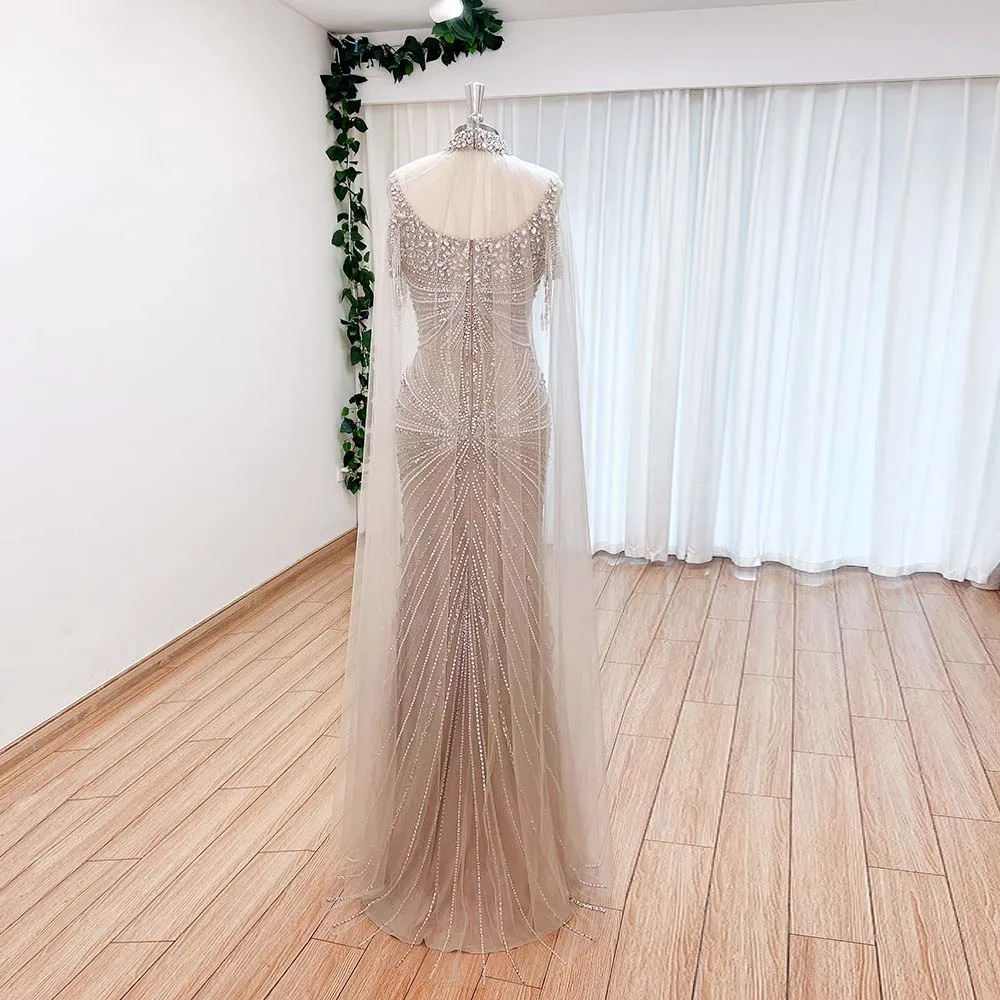 Luxury Spaghetti Strap Mermaid Evening Dress for Women 2024 High Neck Beads Pearls Formal Prom Wedding Party Gowns Customized