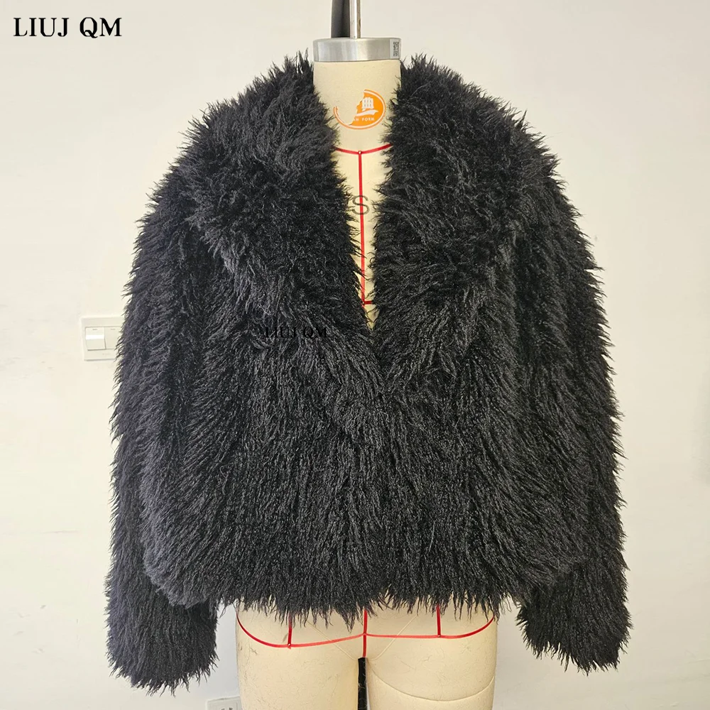 Winter warm dicke Frauen Kunst pelz Mantel Mode Revers Langarm lässig kurze Jacke Frauen kurze Top y2k Straße Oberbekleidung