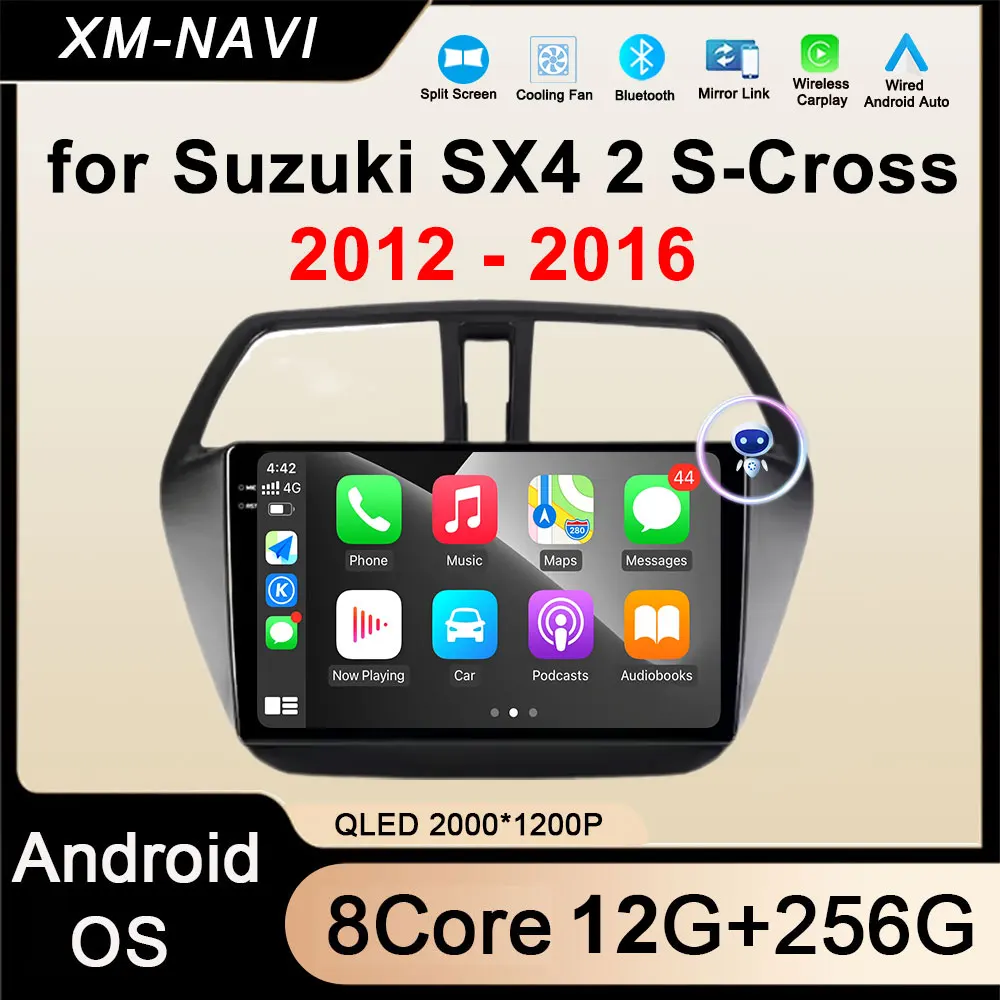 Car Radio Android 16 Carplay Auto for Suzuki SX4 2 S-Cross 2012 - 2016 GPS Navigation Multimedia Video Player Stereo 4G BT  WIFI